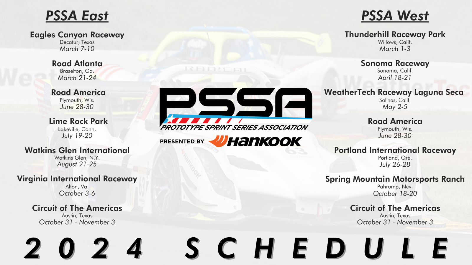 PSSA Announces 2024 Schedule Prototype Sprint Series Association